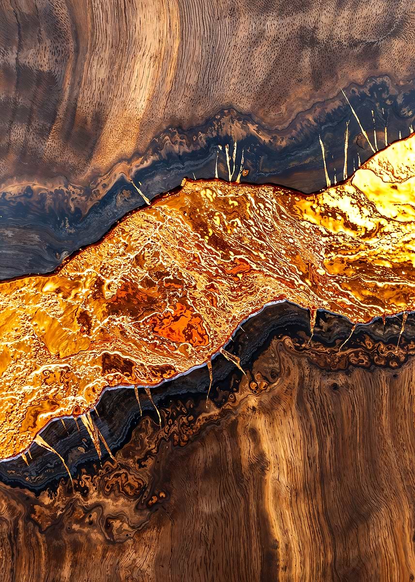 Golden River Wood Art — from the Enchanted Woodlands collection, a Pixaverse metal print