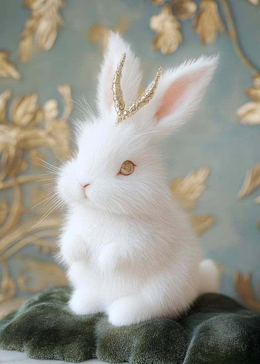 'White Rabbit with Golden Antlers' Poster, picture, metal print, paint ...