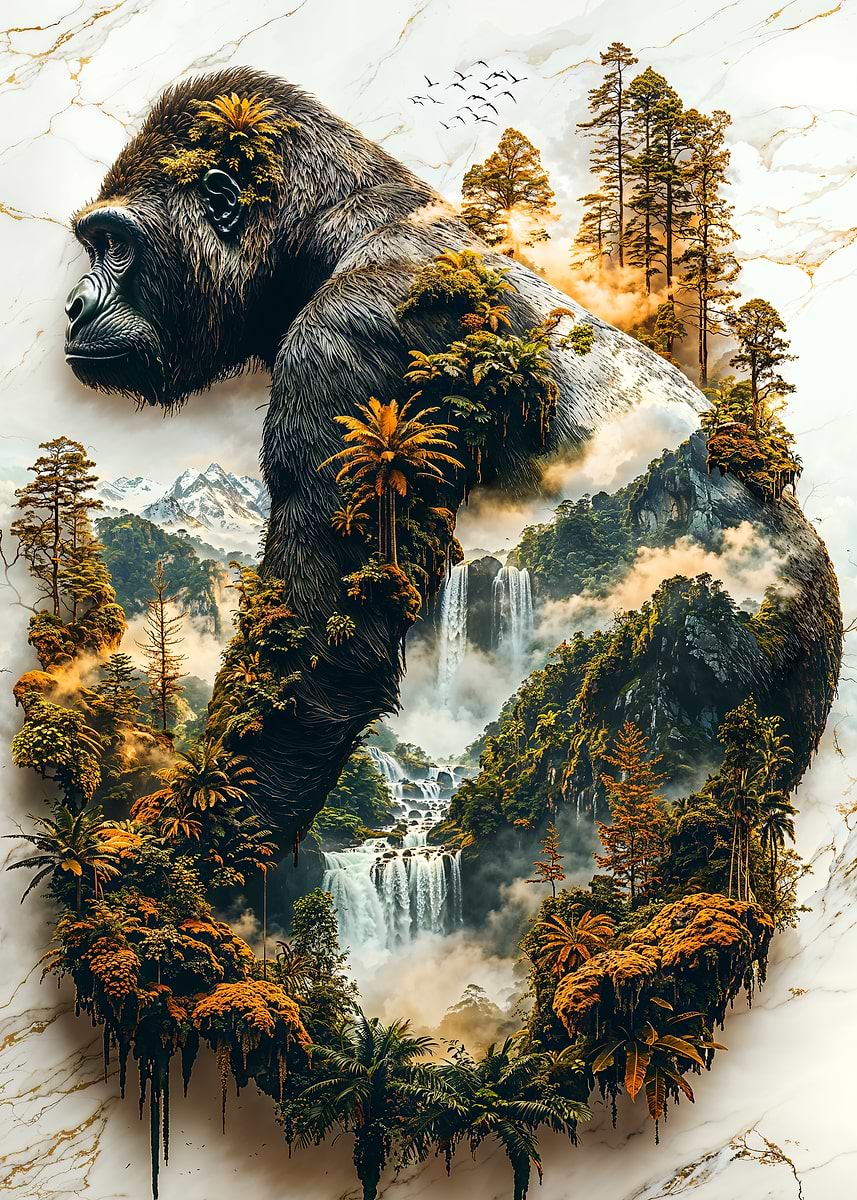 The Gorilla's Verdant Reign — from the Avatars Of Nature collection, a Pixaverse metal print