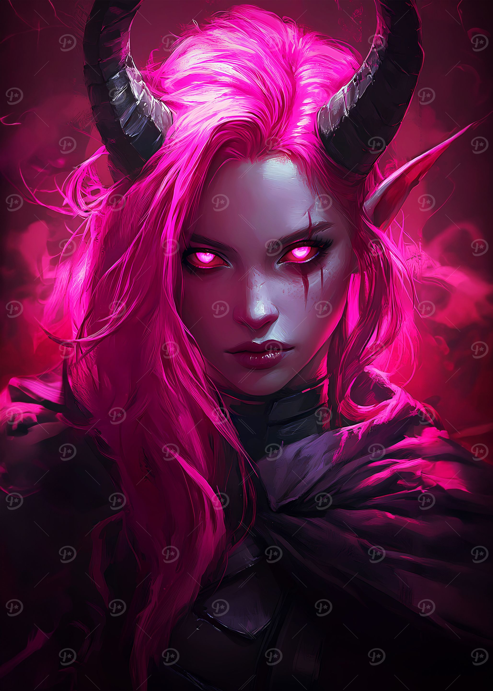 Pink-Haired Demoness' Poster, picture, metal print, paint by
