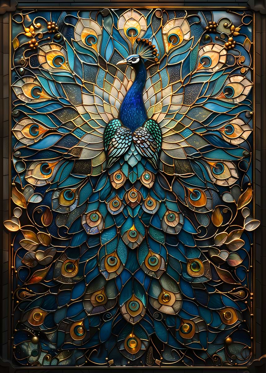 'Stained Glass Peacock' Poster, picture, metal print, paint by Retsher Elmets | Displate