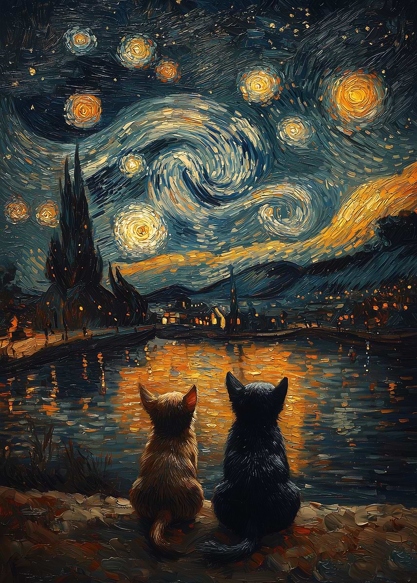 'The Starry Night Dogs' Poster, picture, metal print, paint by
