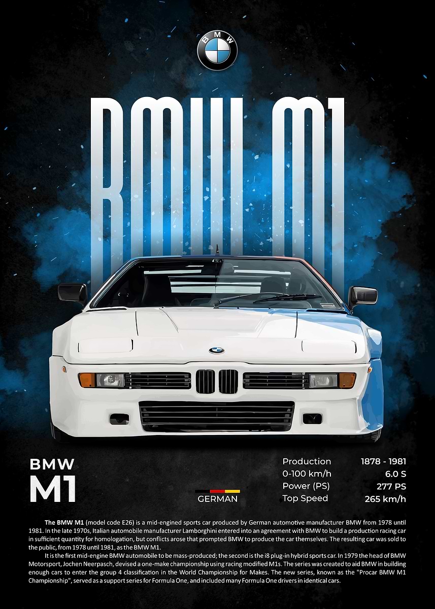 'BMW M1 Sports Car' Poster, picture, metal print, paint by Joko Tingkir ...