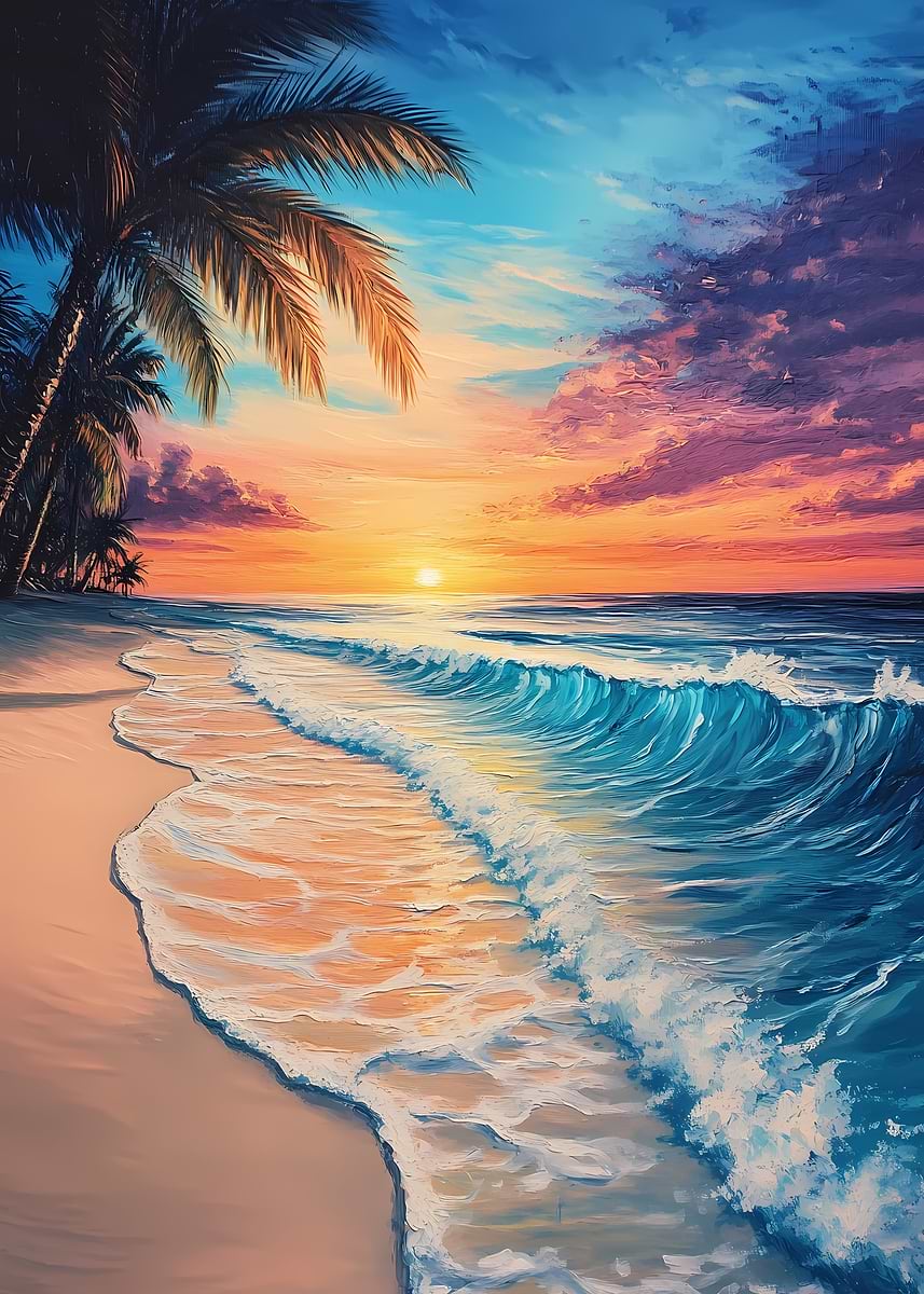Tropical Sunset Beach' Poster, picture, metal print, paint by AVA