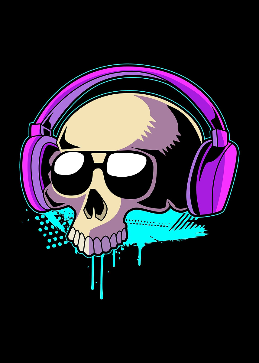 Skull Rave Visual 'Rave Skull Dj' Poster, picture, metal print, paint by FunnyGifts ...