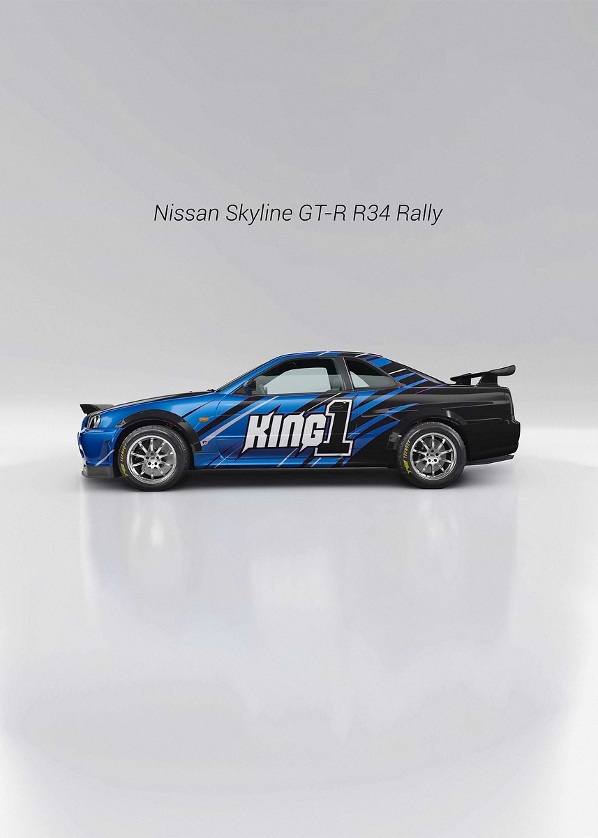 Nissan Skyline GT-R R34 Rally' Poster, picture, metal print, paint