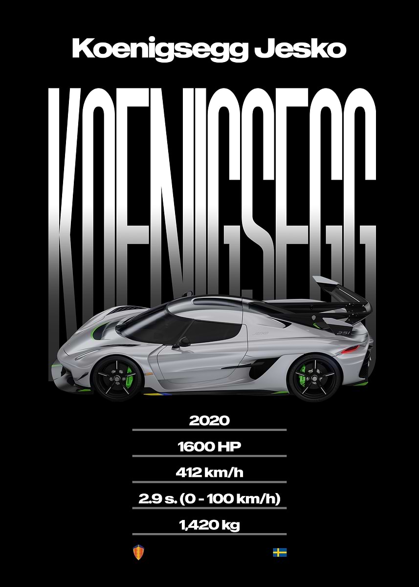 Koenigsegg Jesko Supercar' Poster, picture, metal print, paint by