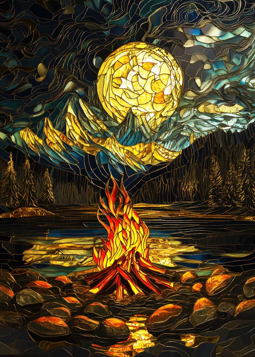 Stained Glass Campfire' Poster, picture, metal print, paint by