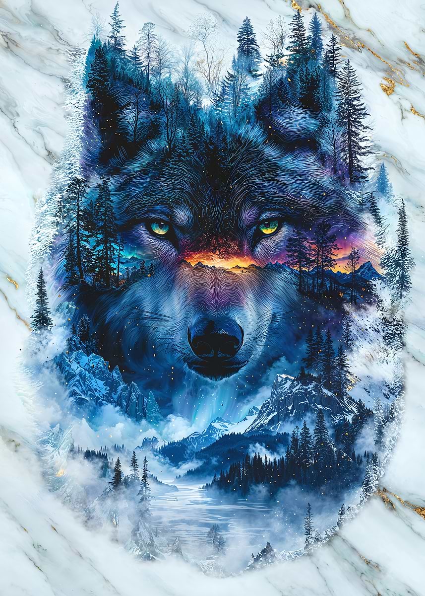 Aurora's Wolf — from the Avatars Of Nature collection, a Pixaverse metal print