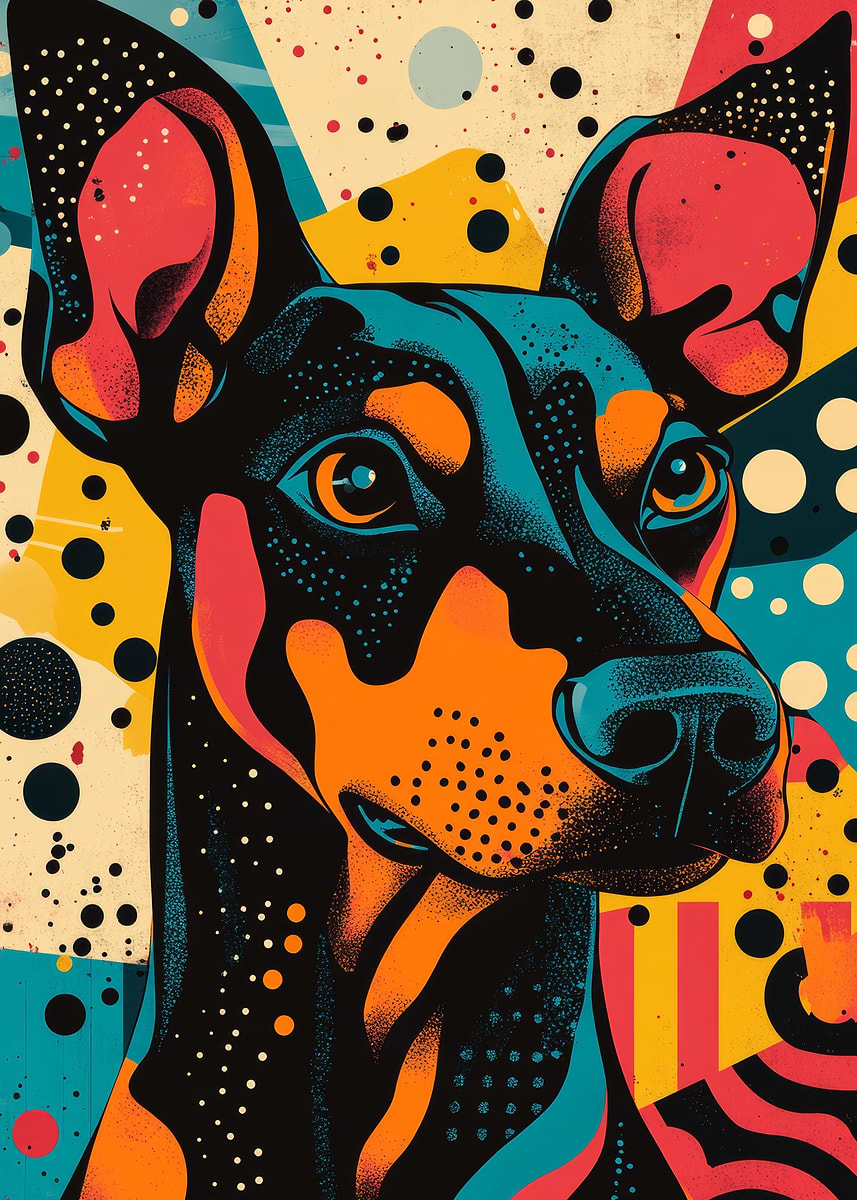 'Dog Portrait in Retro Style | Bold Doberman in Dynamic Pop Art Style ...