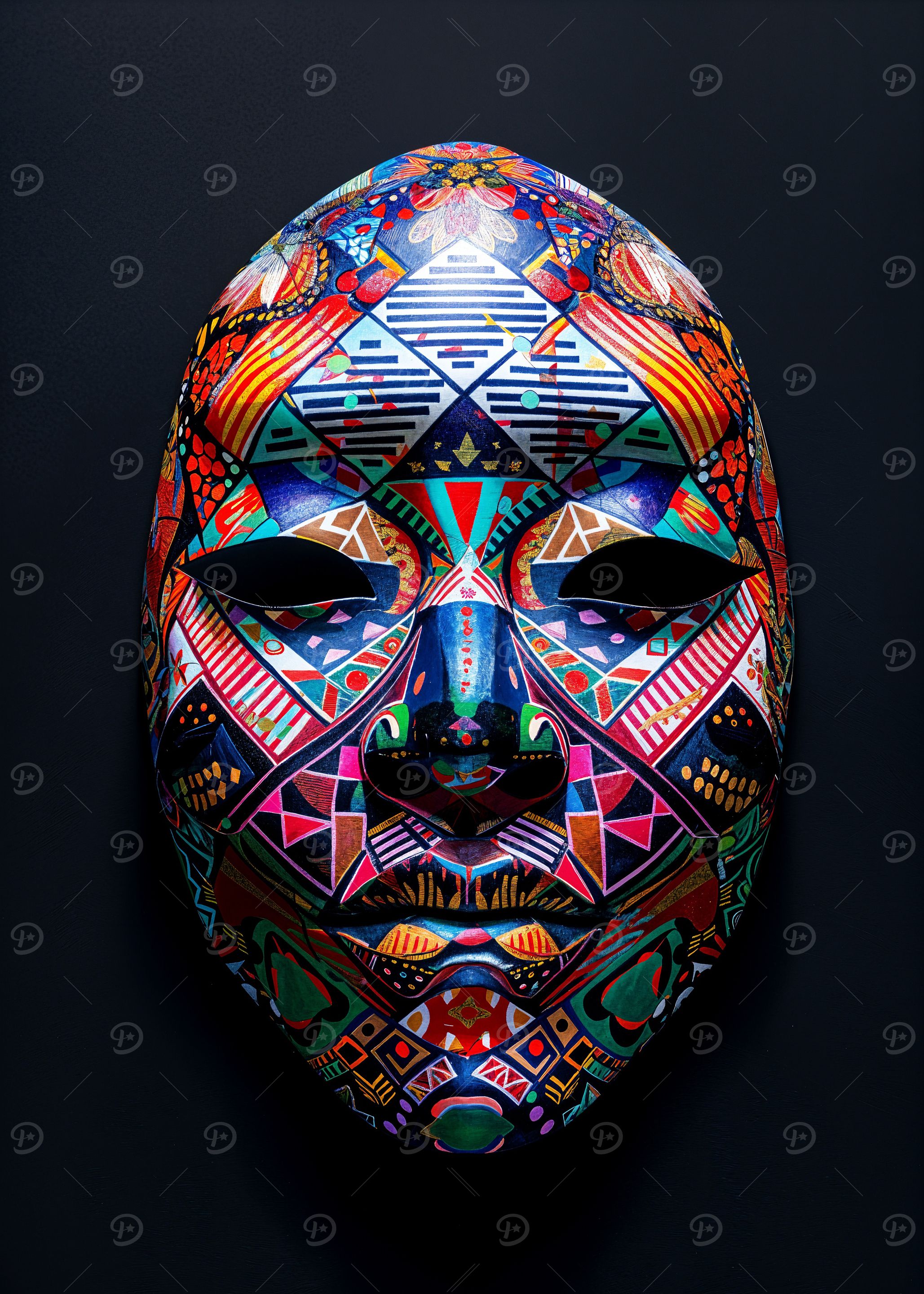 Graghic Mask 'Colorful Geometric Mask' Poster, picture, metal print, paint by ...