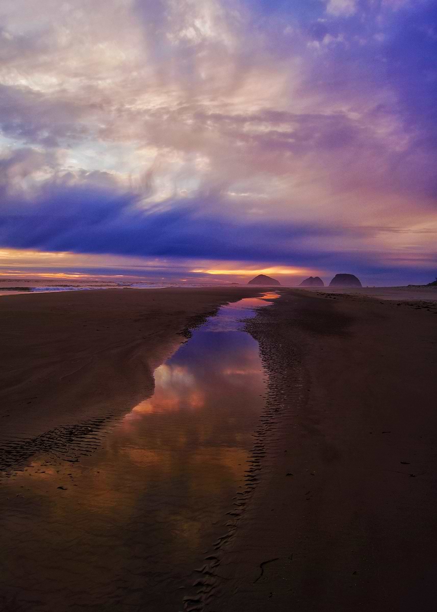 'Sunset Reflection on Beach' Poster, picture, metal print, paint by ...