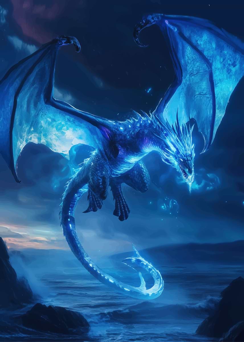 Blue Dragon Fantasy Art Poster Picture Metal Print Paint By CINEMO Blue Dragon Fantasy Art Poster Picture Metal Print Paint By CINEMO