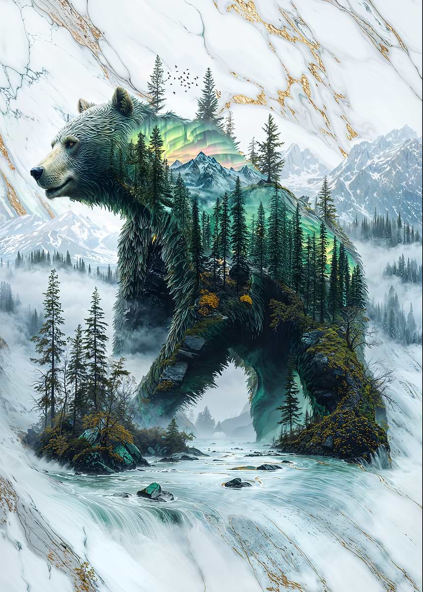 Misty Mountain Bear — from the Avatars Of Nature collection, a Pixaverse metal print