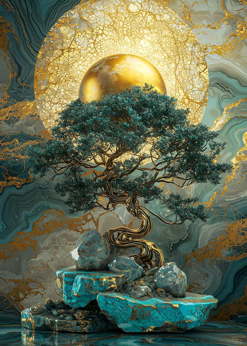 Golden Bonsai Tree' Poster, picture, metal print, paint by Vfx