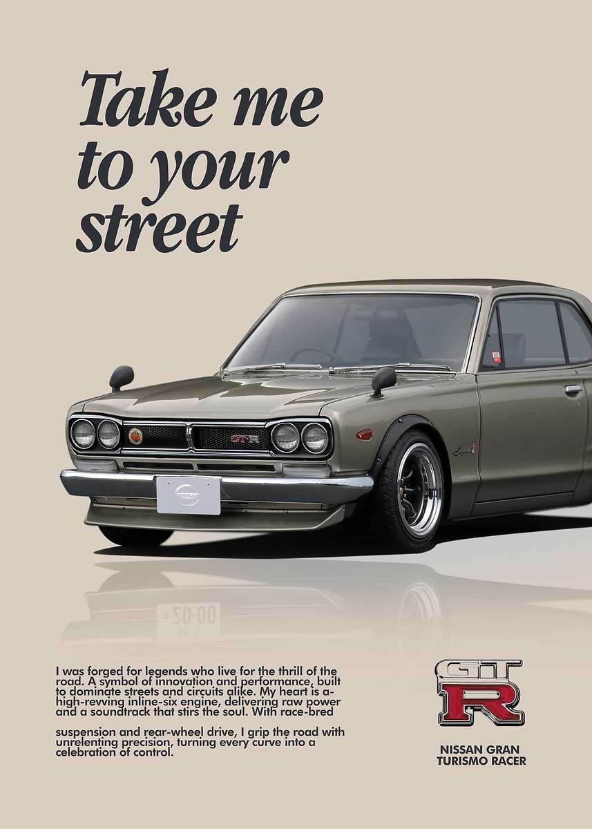 Vintage Nissan Skyline GT-R ' Poster, picture, metal print, paint