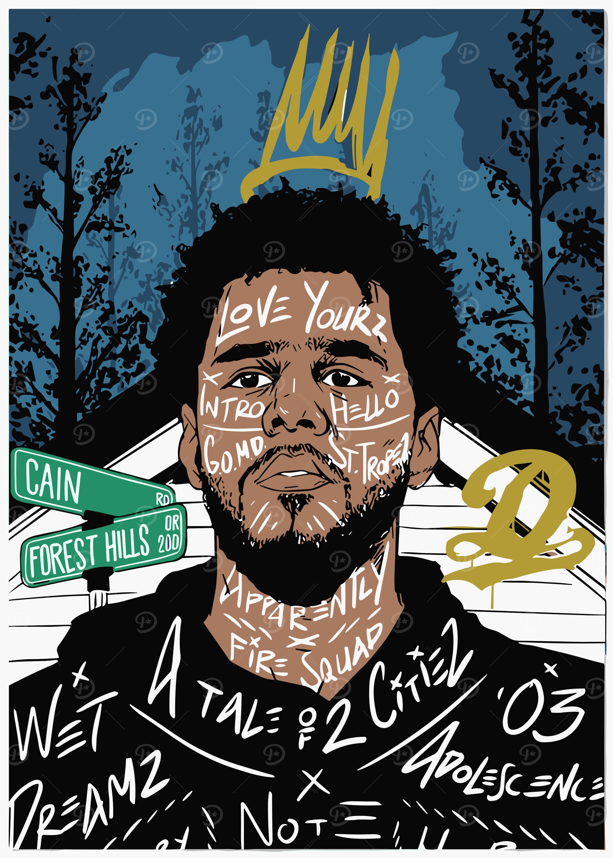 J. Cole Love Yourz Illustration' Poster, picture, metal print