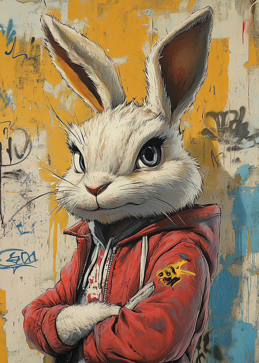 Cool Rabbit Poster 'Cool Rabbit in Red Hoodie' Poster, picture, metal print, paint by JS ...