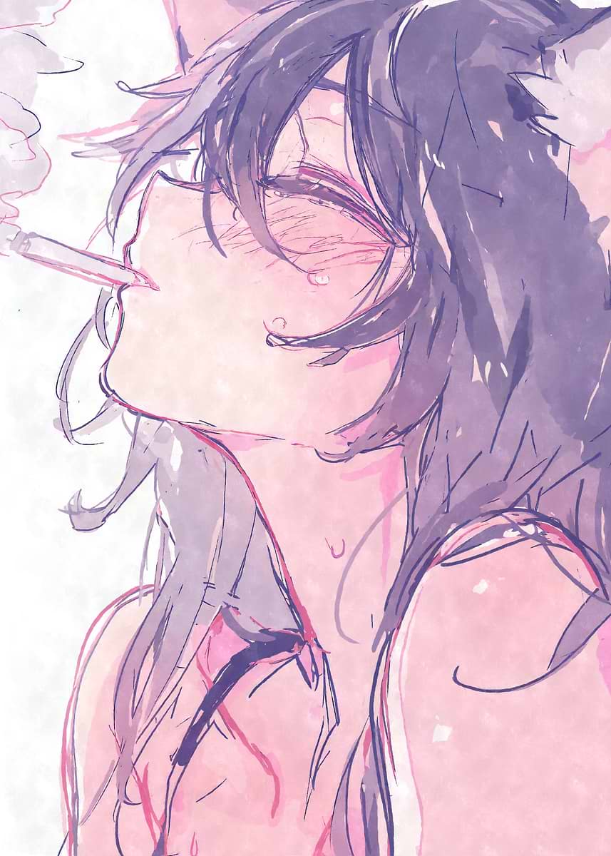 anime girl smoking cigarette trippy girl" Magnet for Sale by Lucidorium Anime Girl Smoking' Poster, picture,