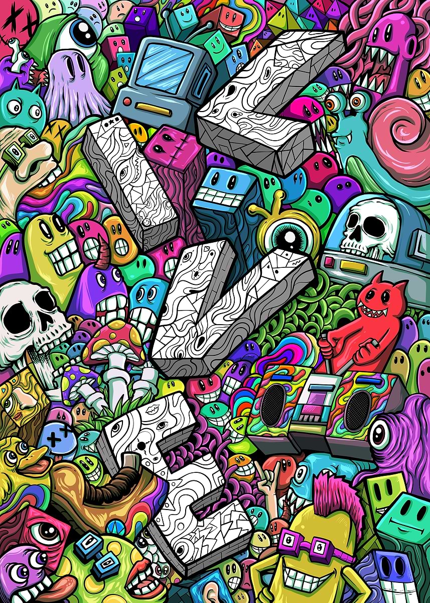 LIVE Groovy Doodle Art' Poster, picture, metal print, paint by