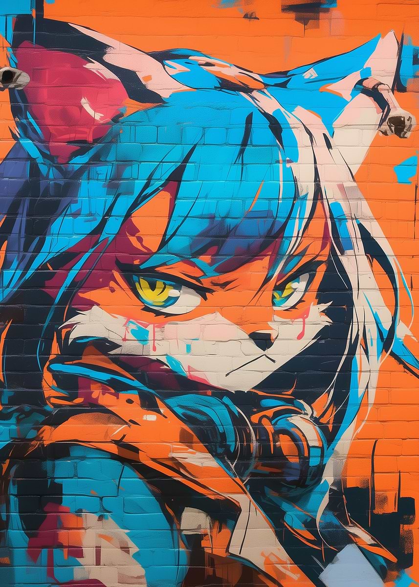 Fox Girl Graffiti Art' Poster, picture, metal print, paint by Akai