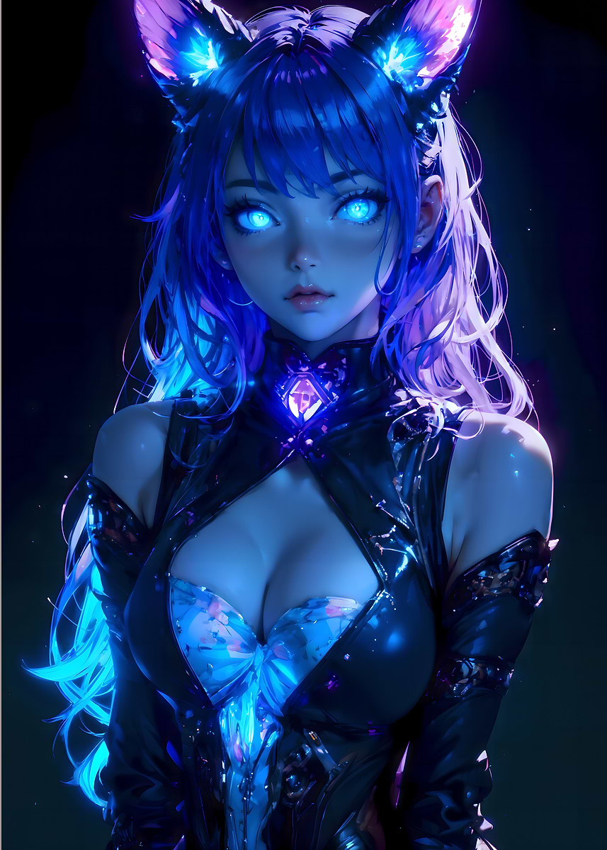 Cyberpunk Anime Girl' Poster, picture, metal print, paint by