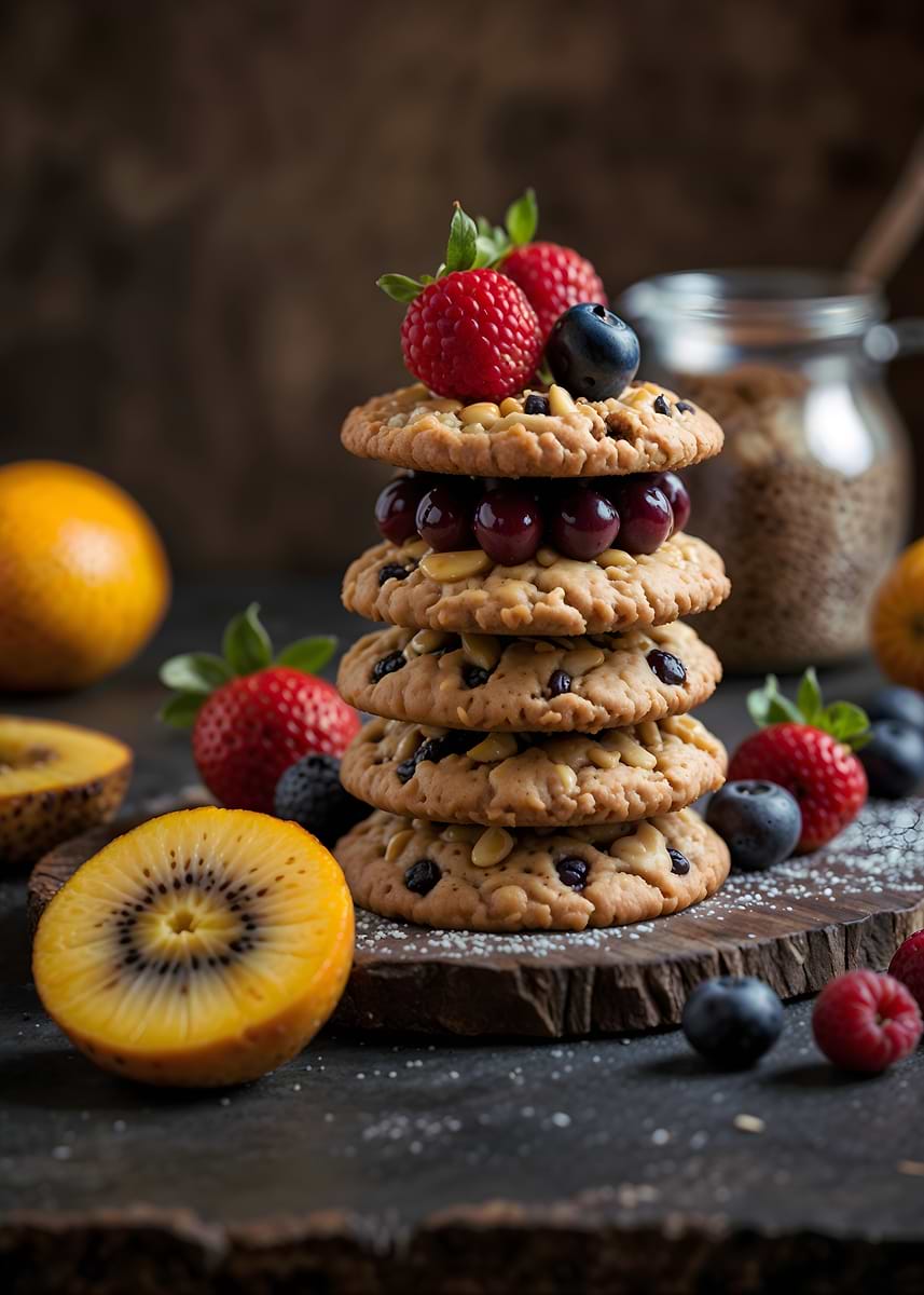 'Stack of Cookies with Berries' Poster, picture, metal print, paint by ...