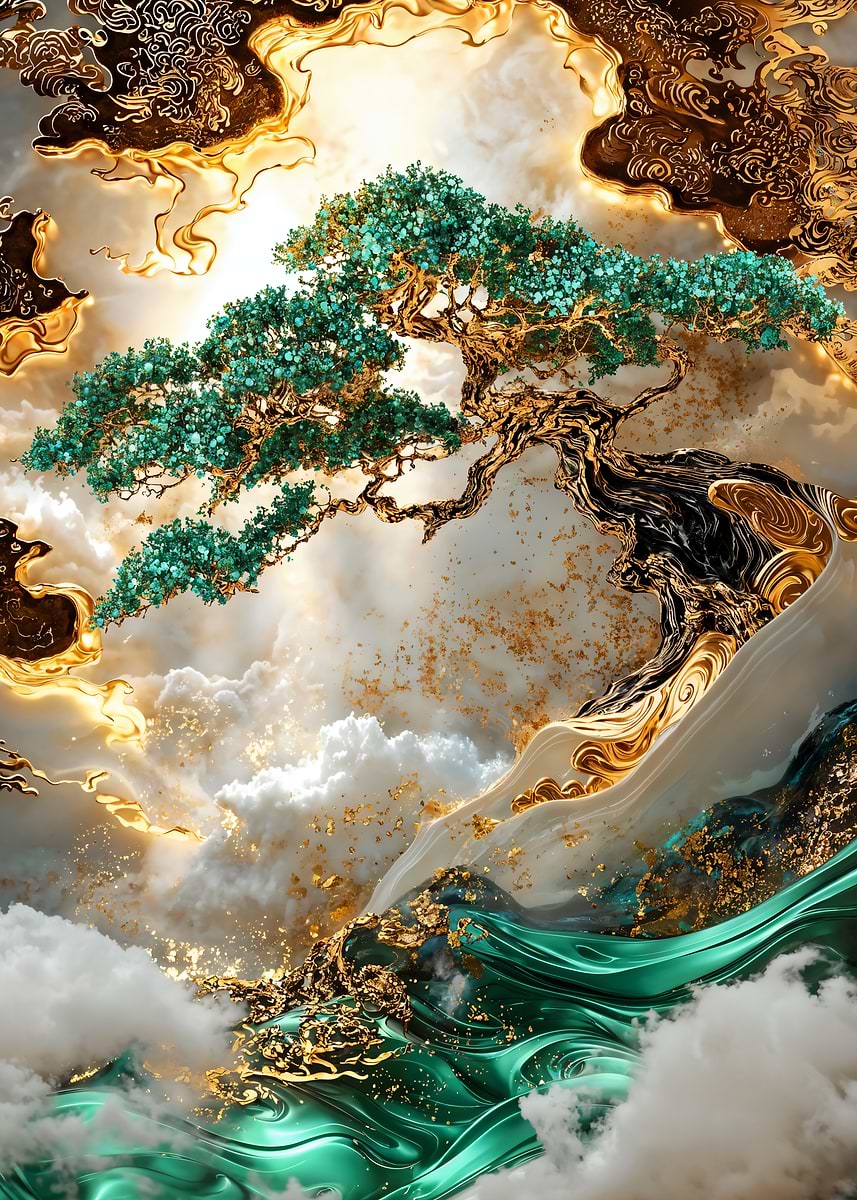 Kintsugi Golden Bonsai Tree' Poster, picture, metal print, paint