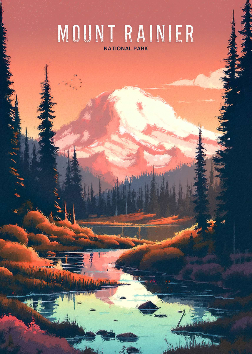 Mount Rainier National Park' Poster, picture, metal print, paint