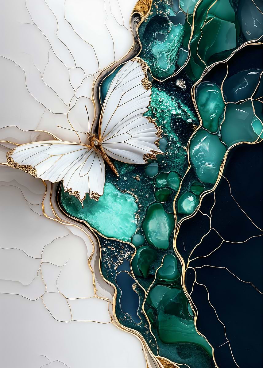 'Kintsugi Golden Butterfly' Poster, picture, metal print, paint by ...