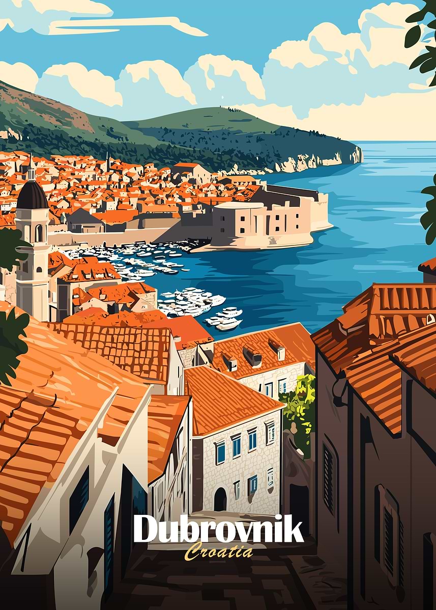 Plaque Métal Décorative Croatie Dubrovnik - Décoration Murale Vintage - Dimensions 20x30 Cm - 4 Trous Pour Fixation - 9