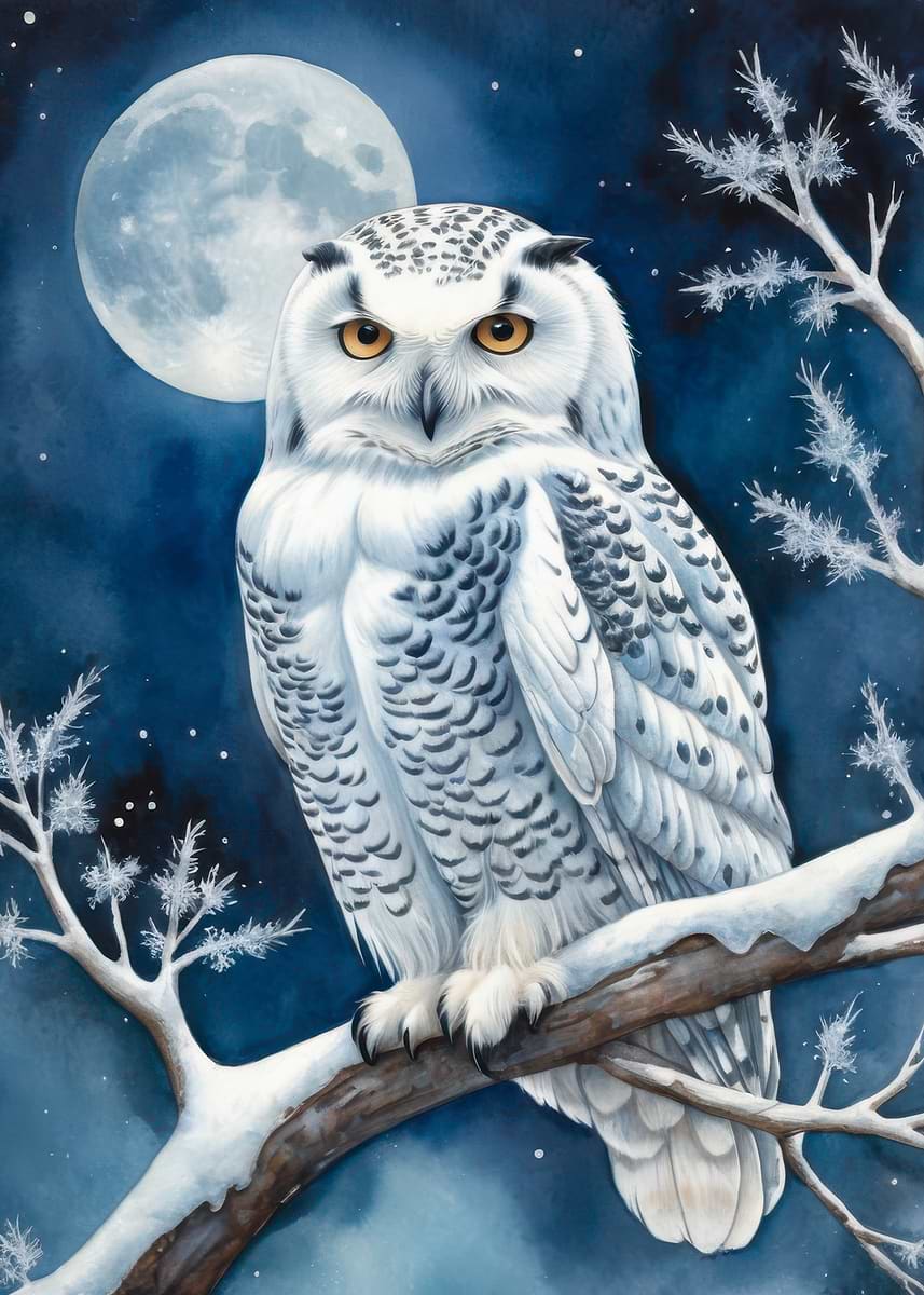 Snowy Owl Under Moonlight' Poster, picture, metal print