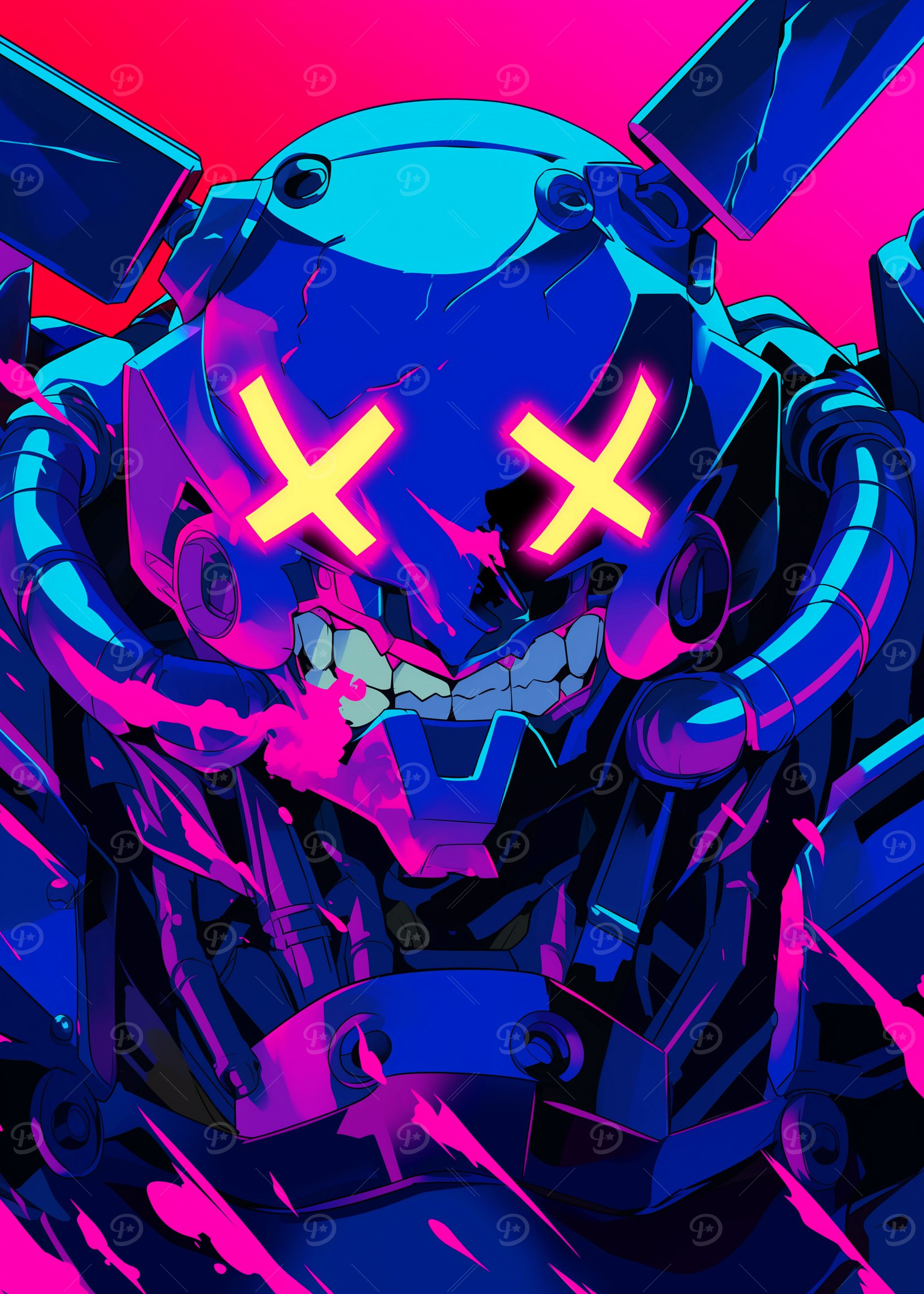 Cyberpunk Robot with X Eyes' Poster, picture, metal print, paint