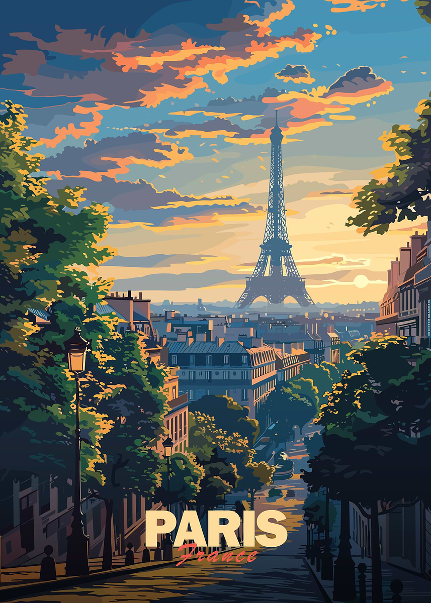 Paris Sunset Poster' Poster, picture, metal print, paint by Mason