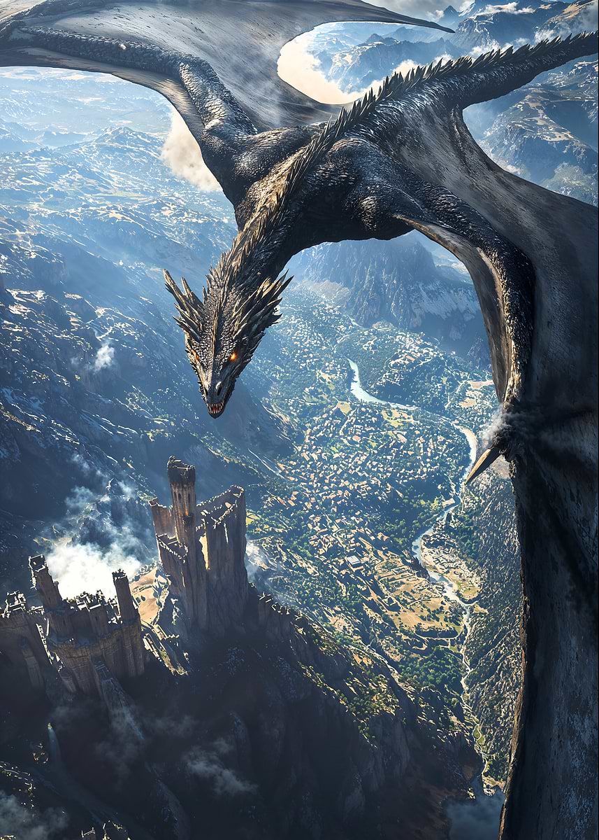A Kingdom in Shadows — from the Forgotten Fantasy Realms collection, a Pixaverse metal print