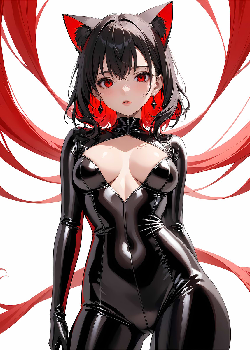 Sexy Anime Girl in Black Catsuit - Red Series Collection' Poster, picture,  metal print, paint by Echelon IMG | Displate