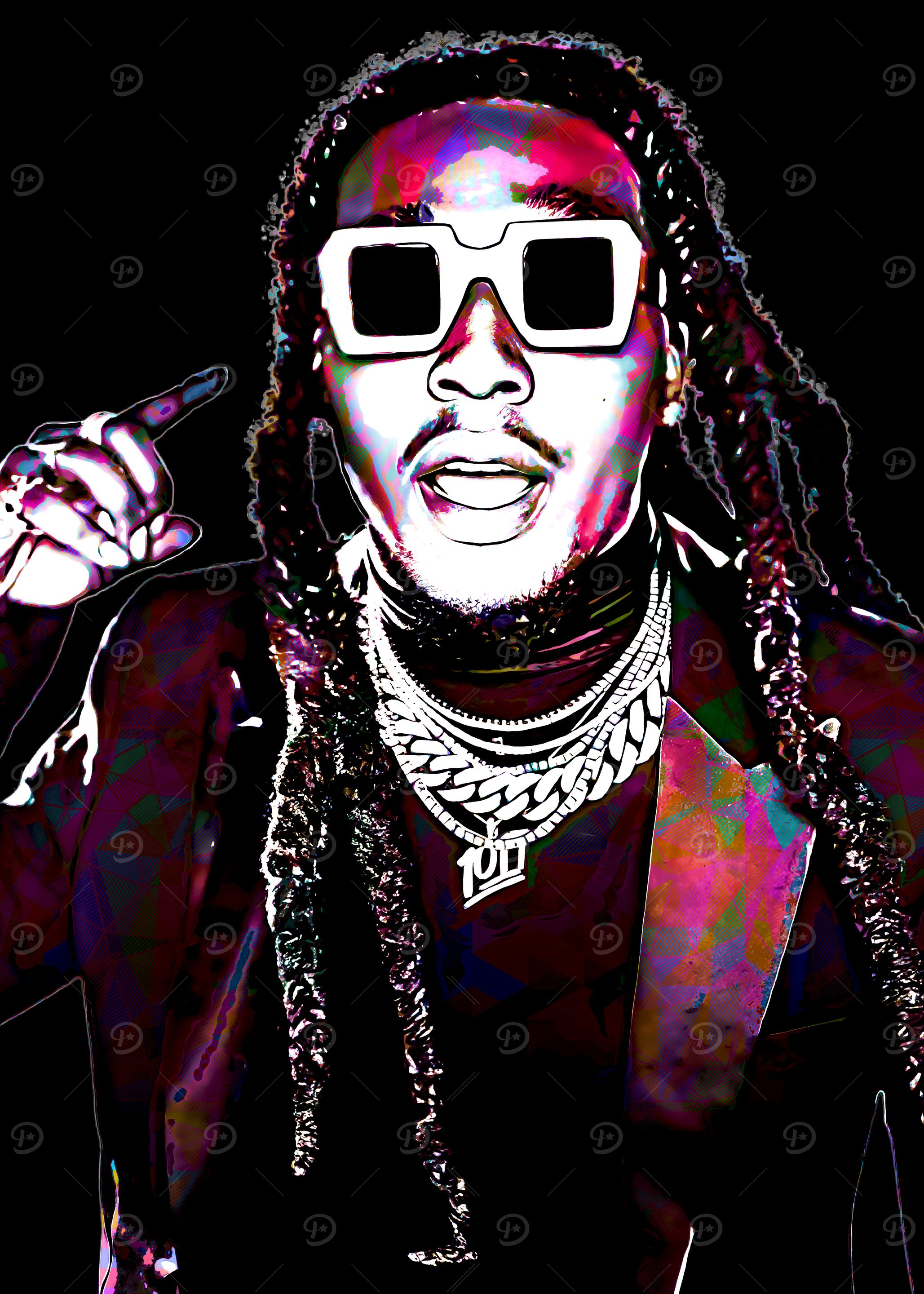 Takeoff Rapper Portrait' Poster, picture, metal print, paint by