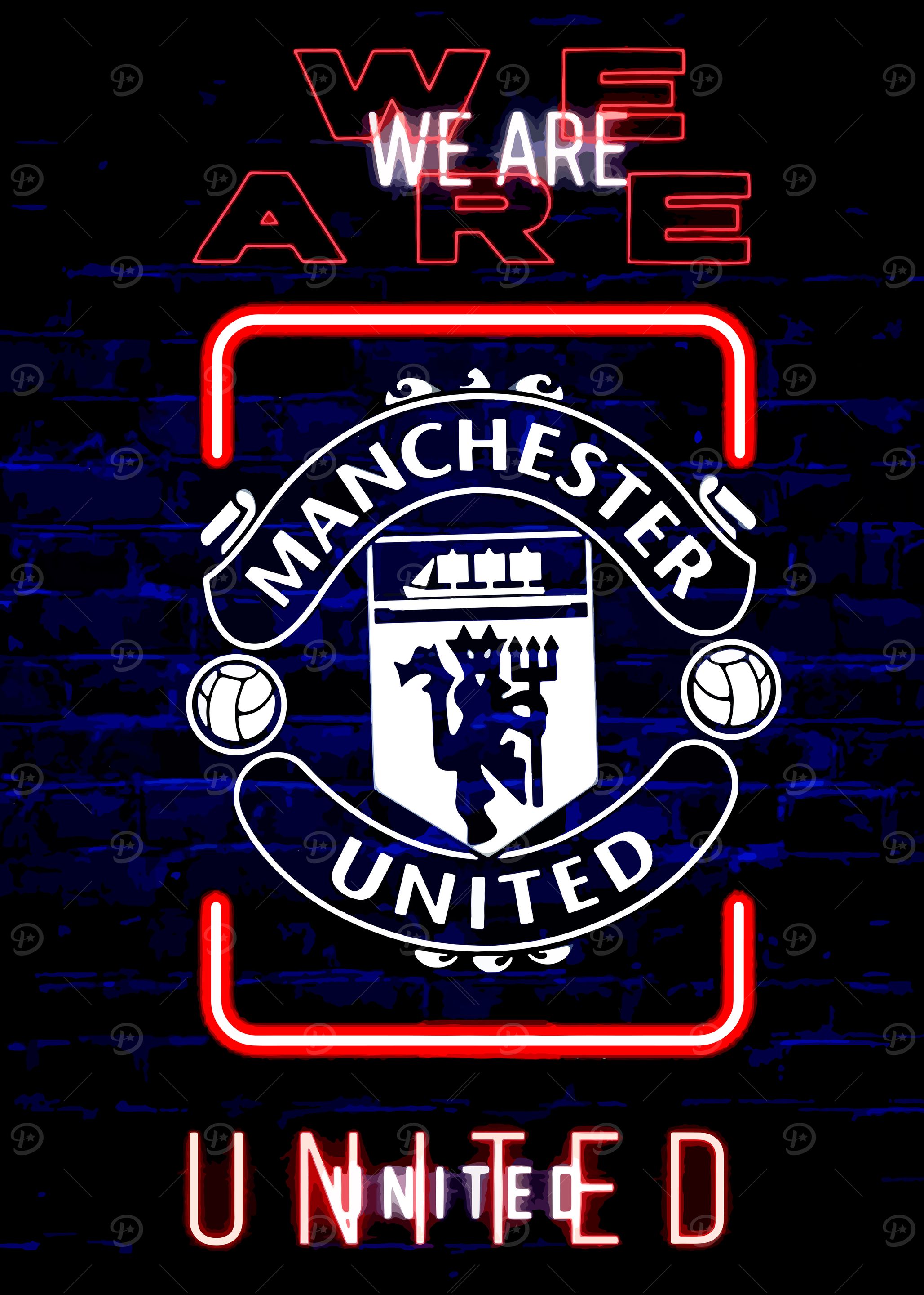 Manchester United Neon Logo' Poster, picture, metal print, paint