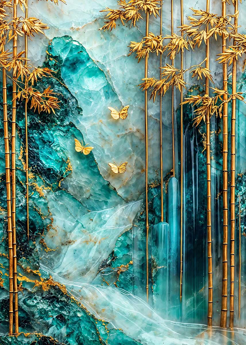 Bamboo Grove Dreamscape — from the Abstract Nature Kintsugi collection, a Pixaverse metal print
