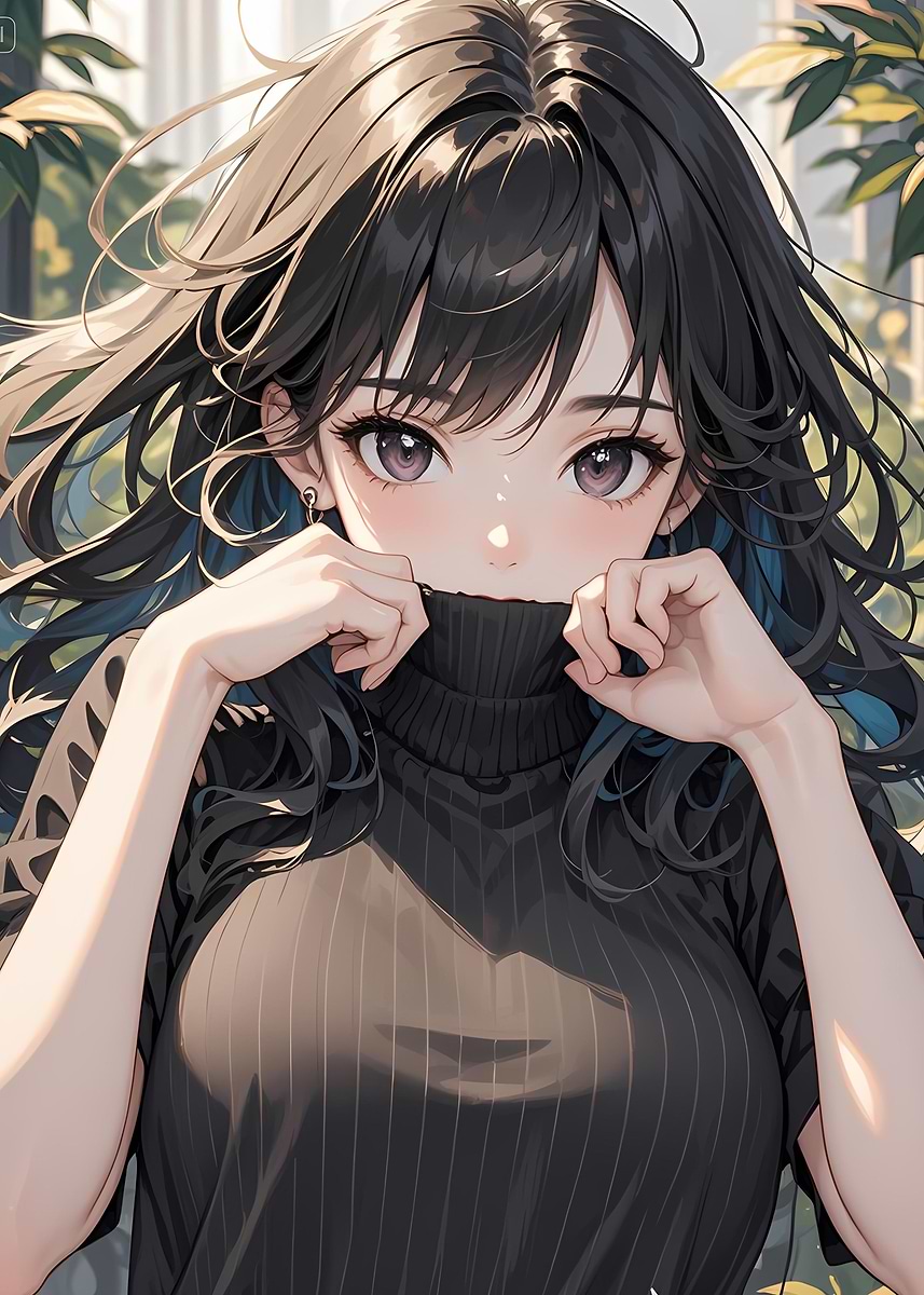 Anime Girl in Black Turtleneck' Poster, picture, metal print