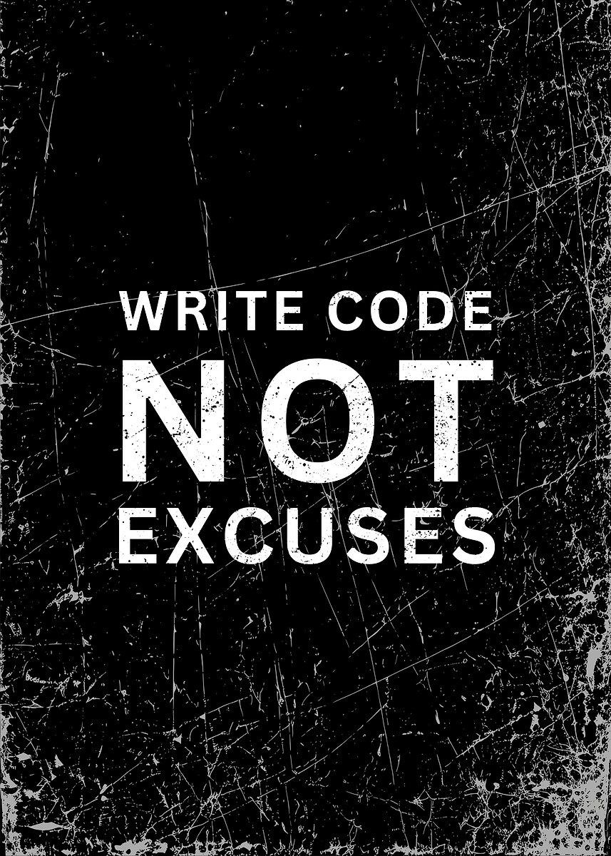'Write Code Not Excuses' Poster, picture, metal print, paint by Wisnu ...
