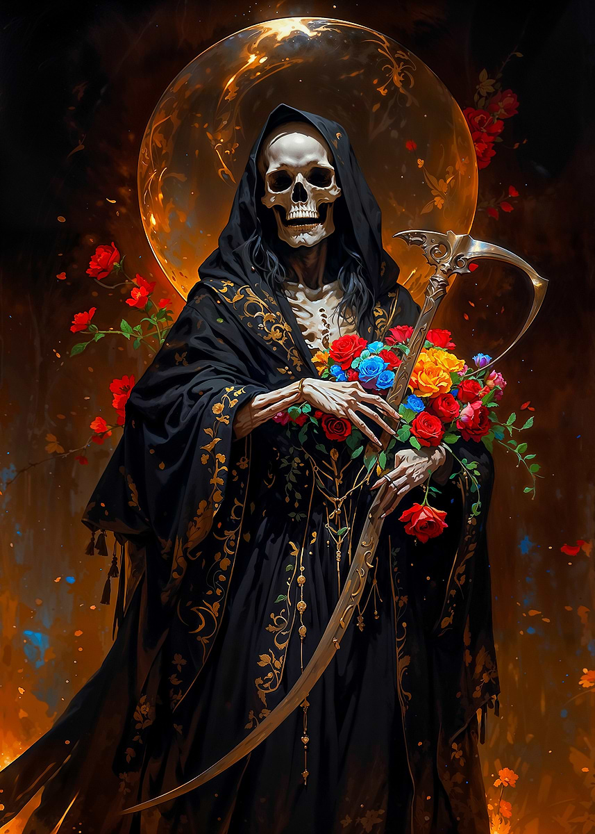 Santa With Roses 'Death, Santa Muerte with Roses' Poster, picture, metal print, paint by ...