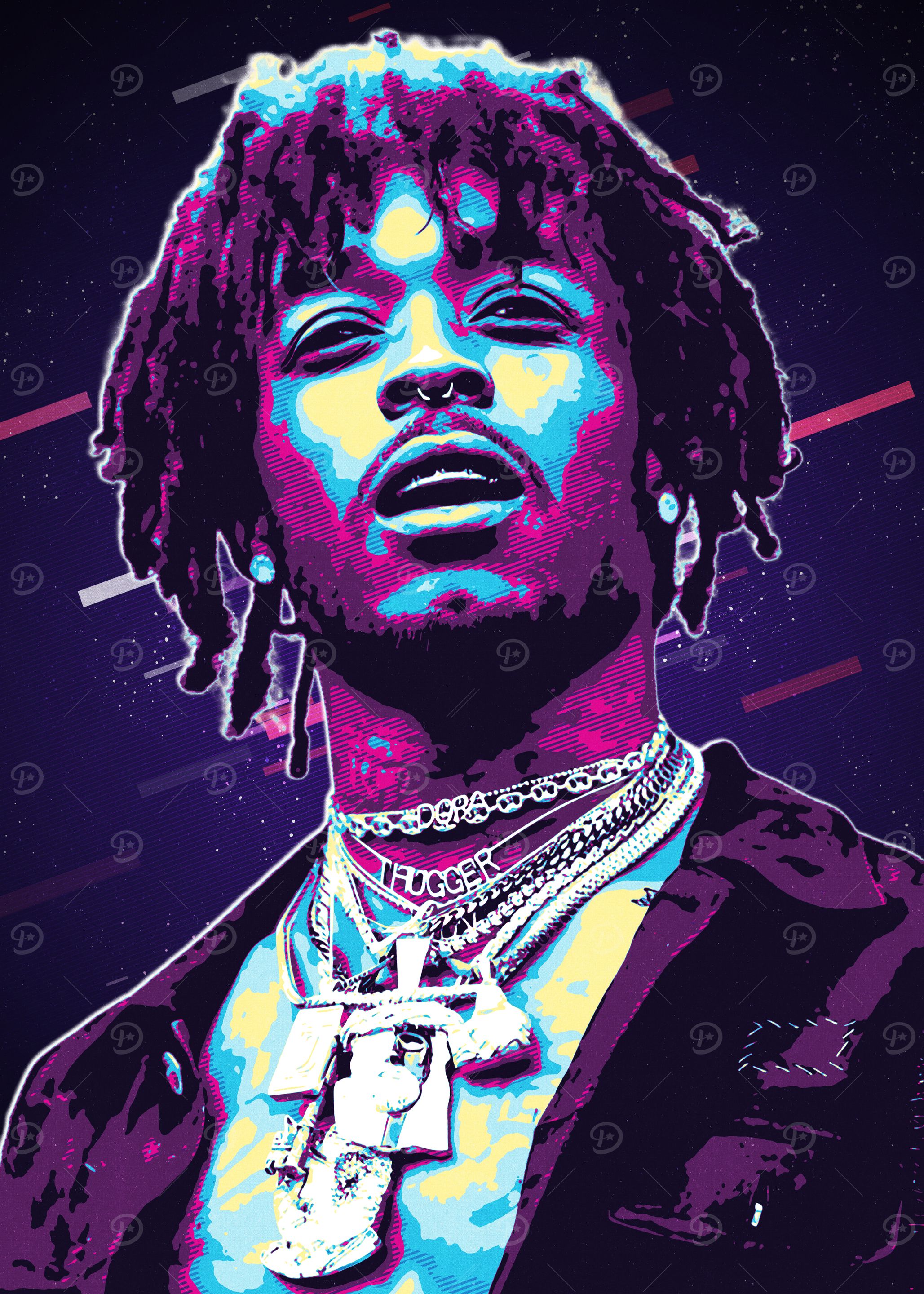 Lil Uzi Vert 80s Retro Art' Poster, picture, metal print, paint by