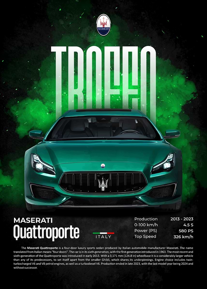 Maserati Quattroporte Trofeo' Poster, picture, metal print, paint