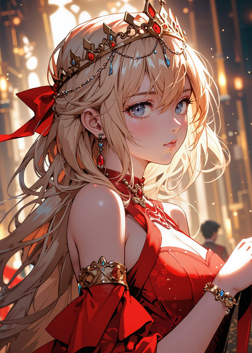 Anime Princess in Red Gown' Poster, picture, metal print, paint by Lukasz  Kobylka | Displate