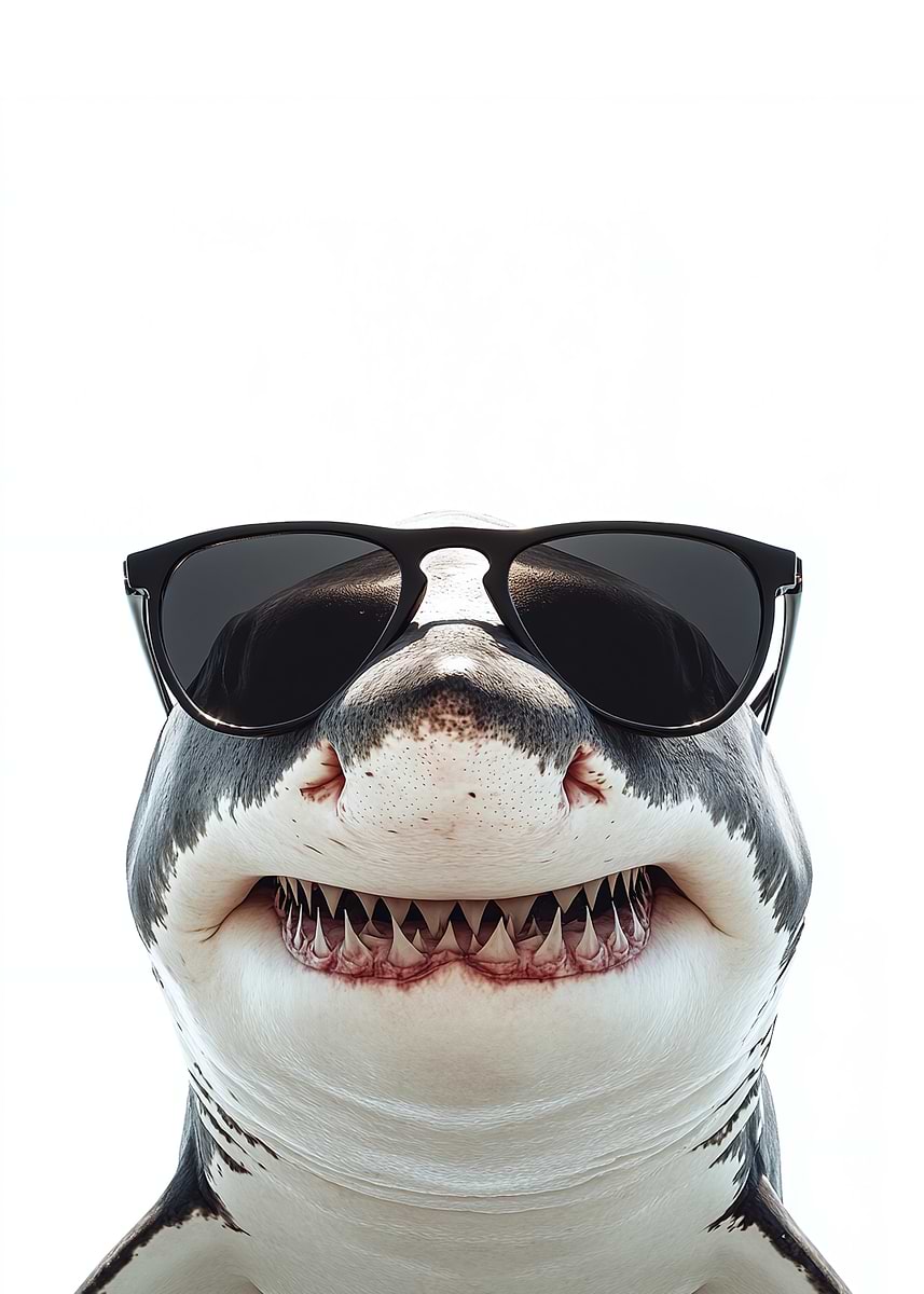 Cool Great White Shark with Sunglasses' Poster, picture, metal