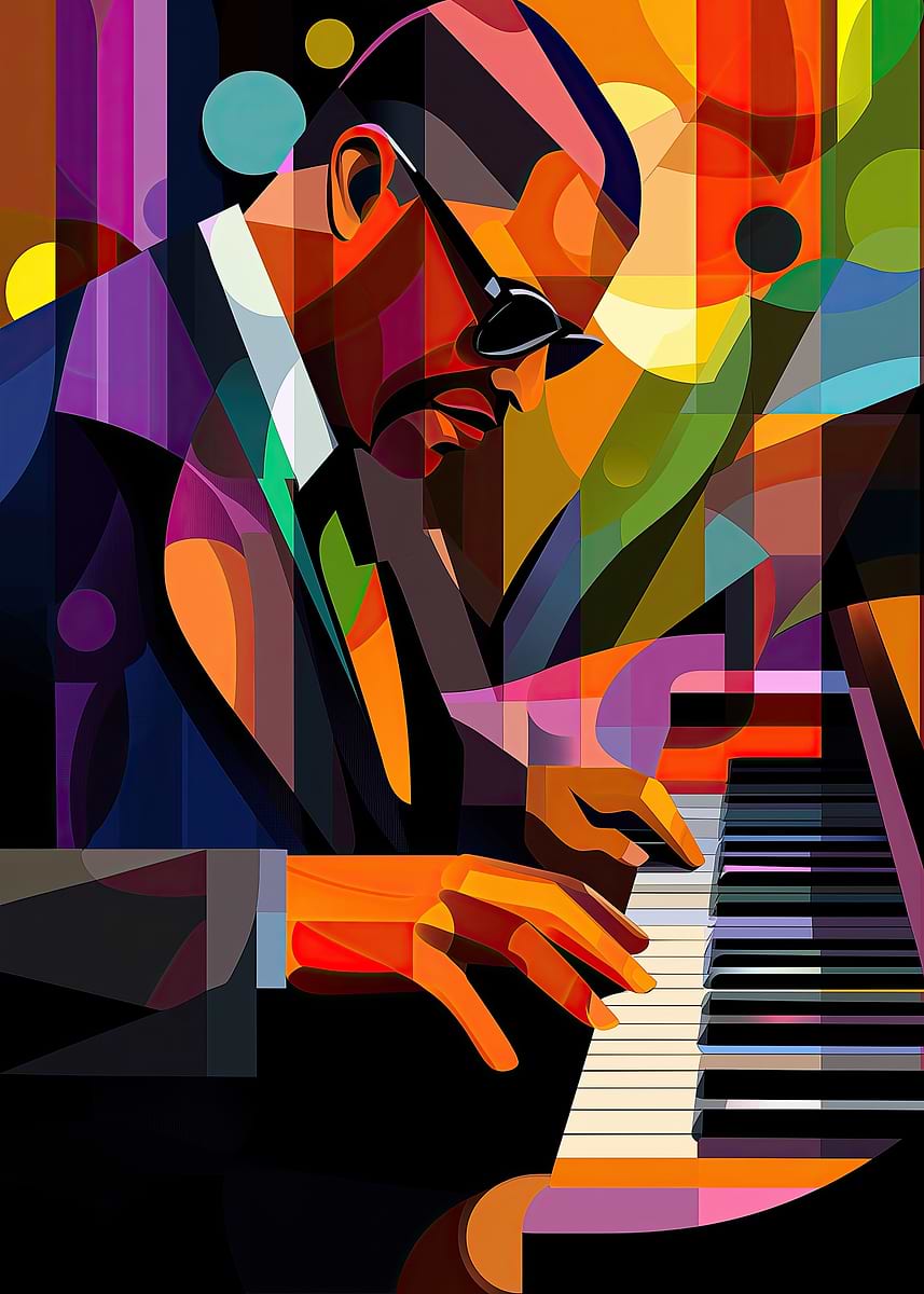 Jazz Pianist in Cubist Style' Poster, picture, metal print, paint