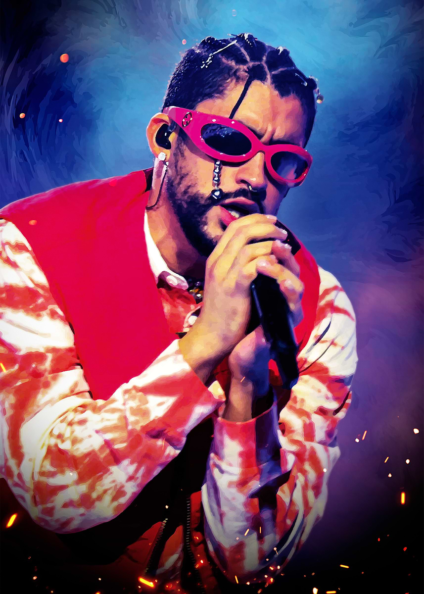 Bad Bunny Concert' Poster, picture, metal print, paint by Micho