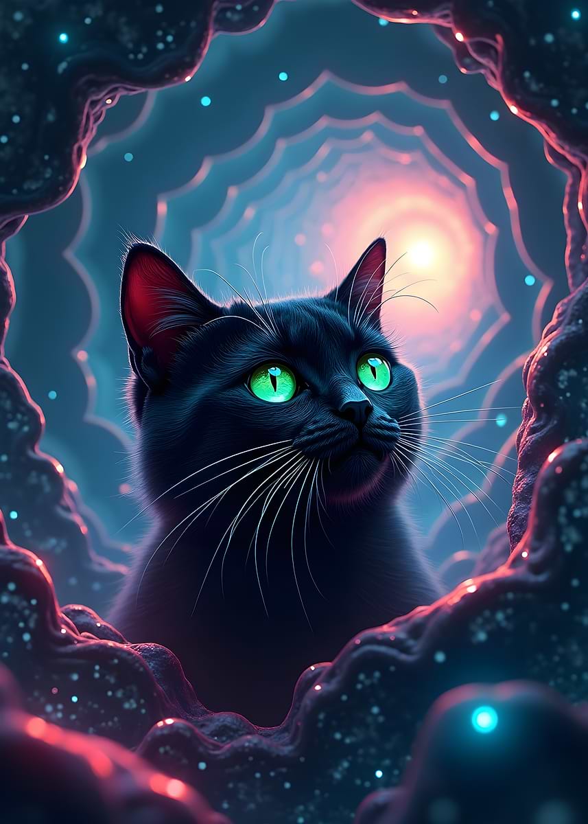 Black Cat in Space' Poster, picture, metal print, paint by Salama