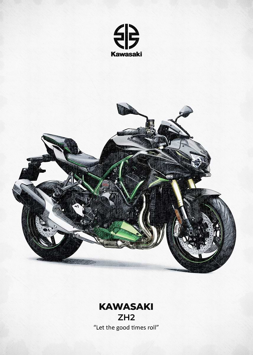 Kawasaki ZH2 Motorcycle' Poster, picture, metal print, paint by